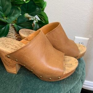 Kork-Ease Tan Leather Studded Cork Heel Mules